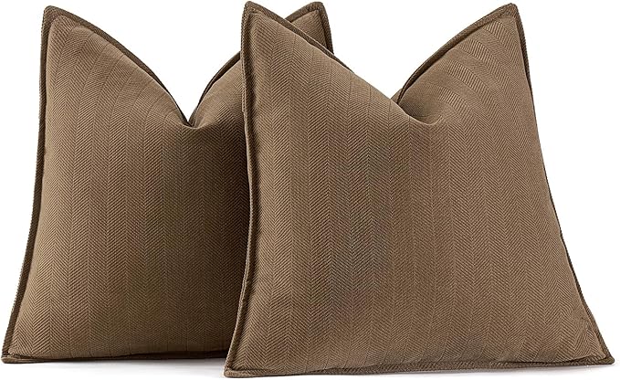 MIULEE Pack of 2 Dark Brwon Decorative Pillow Covers 24x24 Inch Soft Chenille Luxurious Couch Throw Pillows Farmhouse Cushion Covers Euro Shams with Elegant Design for Sofa Bed Living Room Home Decor