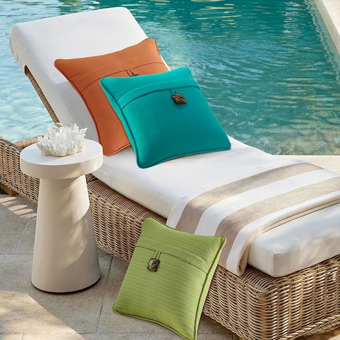 Outdoor DecorativePillows with Coconut Button Pack of 4, 16" x 16" Outdoor Pillow Set for Couch Bed Throw Patio Sofa, Chartreuse