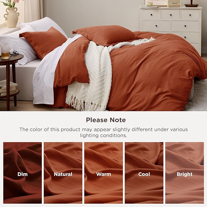 Bedsure Terracotta Duvet Cover King Size - 3 Pieces Prewashed Cotton-Like Extra Soft Bedding Set, Includes 1 Duvet Cover 104x90 Inches with Zipper Closure & 2 Pillow Shams, Comforter Not Included