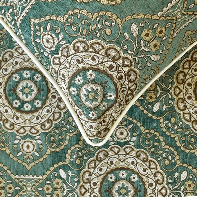 The HomeCentric King/Queen/Twin Teal Decorative King 90"x18" Bed Runner with Pillow Cover, Art Deco, Floral, Tassels & Velvet Bed Scarf on Velvet Fabric - Ahmet