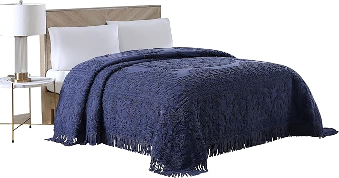 Beatrice Home Fashions Medallion Chenille Bedspread, Full, Navy
