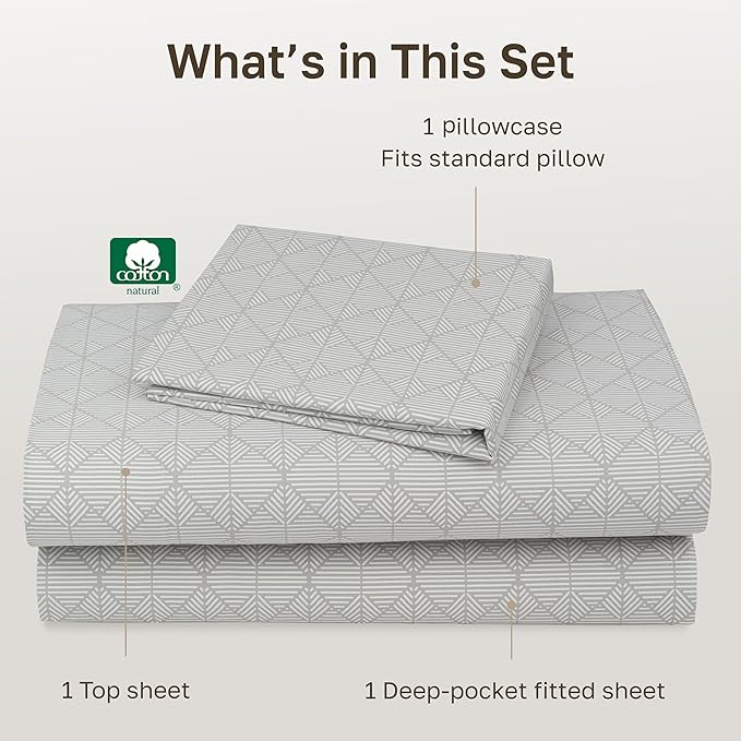 California Design Den Deep Pocket Twin Sheets Set - 400 Thread Count Sateen, Natural 100% Cotton Bed Sheets, Deep Pocket and Durable Bedding Set - Taupish-Sage Crosshatch