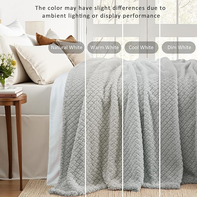 Exclusivo Mezcla Queen Size Fleece Blanket for Bed, Extra Soft Warm Decorative Fuzzy Blanket for Women, Lightweight Cozy Bedding Blankets, 90x90 Inches, Light Grey
