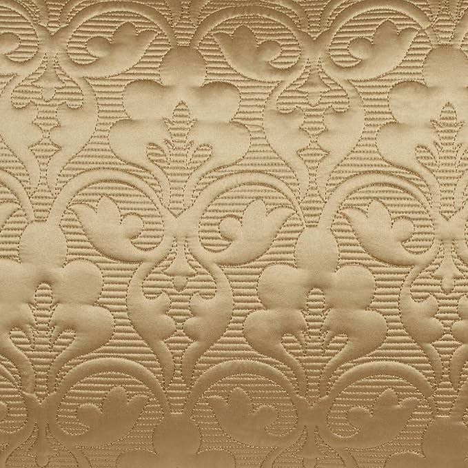 Cambridge Classic Luxury Bedding | Golden Bronze Solid Color Polyester Satin | Elaborate Damask Quilting | 2 Piece Bed Set Includes Twin Bedspread and Standard Pillow Sham | Also Fits Twin XL Beds