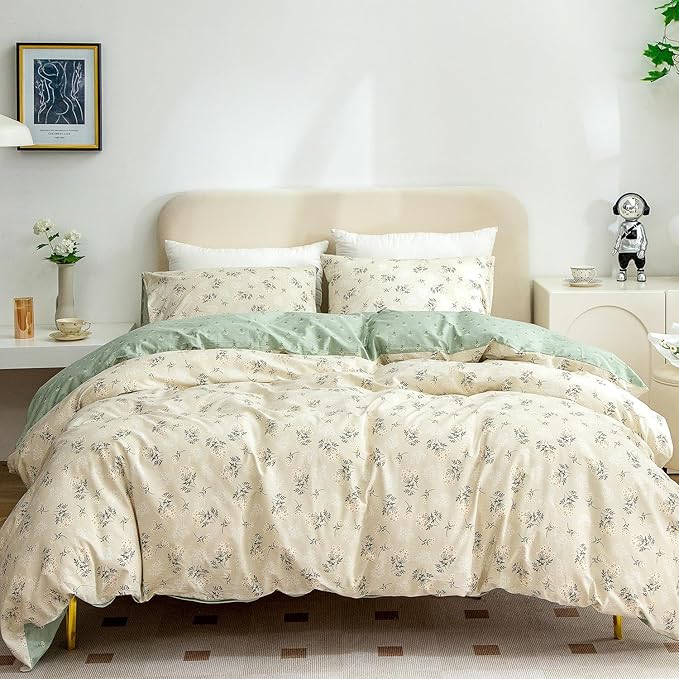 Floral Duvet Cover Queen, 100% Brushed Microfiber 3 Pieces Queen Floral Bedding Sets, Reversible Floral Chic Garden Style Floral Pattern Queen Duvet Cover Floral with Zipper Closure (Floral, Queen)