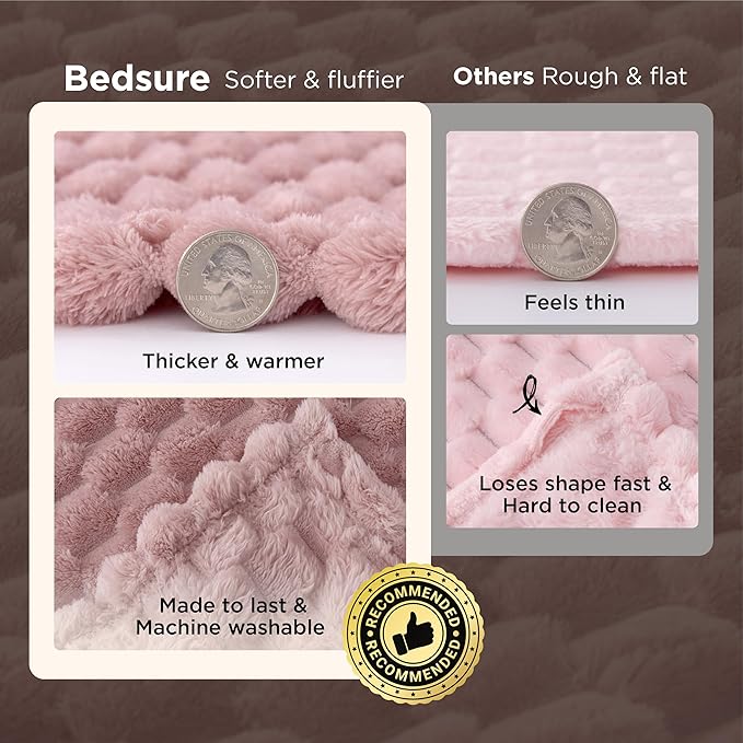 Bedsure King Size Blanket for Bed - 350GSM Fluffy Plush Bubble Blanket King for Home Room Decor, GentleSoft Cute Fleece Soft Cozy Gifts for Women Girls, Dusty Rose, 108x90 Inches