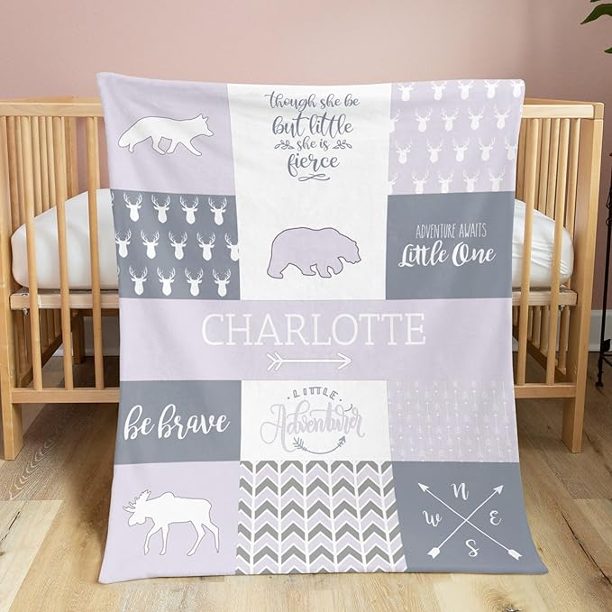 Personalized Baby Blanket for Newborn Girls, 35x45in Orange Customized Baby Blanket with Name, Custom Gifts for Newborn Boys Shower Gifts, Essential Baby Items Must Haves, Lavender Fog