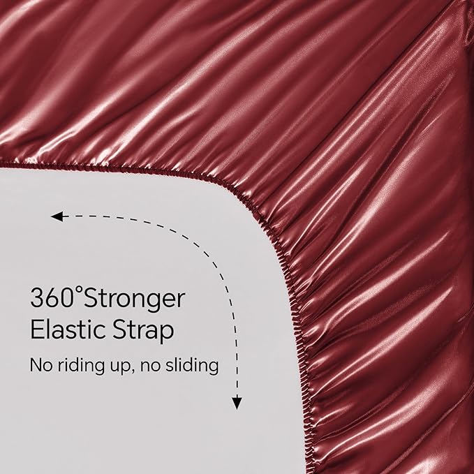 BEDELITE Satin Sheets Twin Size Bed Set, Luxury Soft Burgundy Silky Sheets for Hair and Skin, Similar to Silk Bed Sheets Set 3 Pieces with 1 Deep Pocket Fitted Sheet, 1 Flat Sheet, and 1 Pillowcase