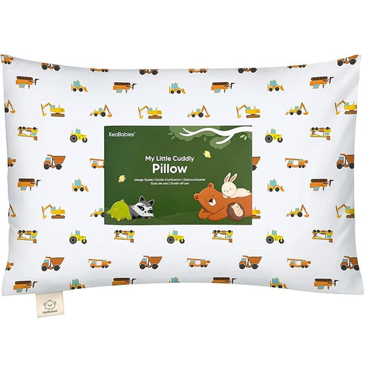 KeaBabies Toddler Pillow with Pillowcase - 13x18 My Little Cuddly Kids Travel Pillows for Sleeping, Nap, Viscose from Bamboo Nursery Pillowcase, Soft & Breathable, Toddler 2-5 Years Old (Construction)