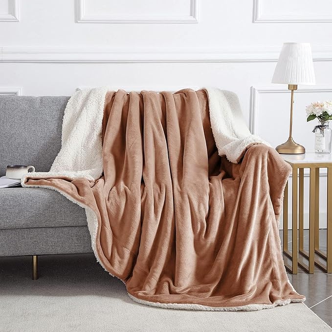 MOONLIGHT20015 Camel Sherpa Fleece Throw Blanket Twin Size for Bed - Wholesale Bulk Pack of 12 Sherpa Blankets - Soft Fluffy Throw Blankets for Hotels, Guest Bedroom, 60x80 Inches