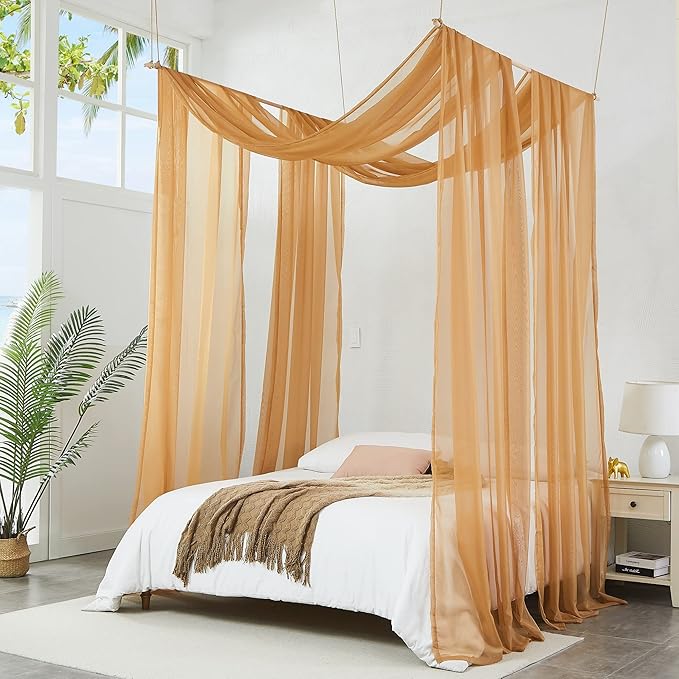 Warm Home Designs Caramel Gold Bed Canopy Curtains in 55 x 144 Inch Size. Our Twin Canopy Bed Curtains Work Great as Kids Canopy, Bed Scarf, Bed Curtain or to Enhance Bed Decor. BC Gold 144"