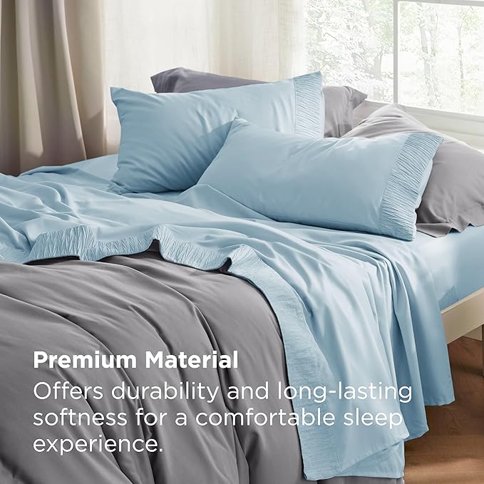 Bedsure Full Size Bed Sheets - 4 Pieces Soft Full Sheet Set - Breathable & Cooling - Hotel Luxury - Easy Care Polyester Microfiber Bedding for Women, Men, Light Blue