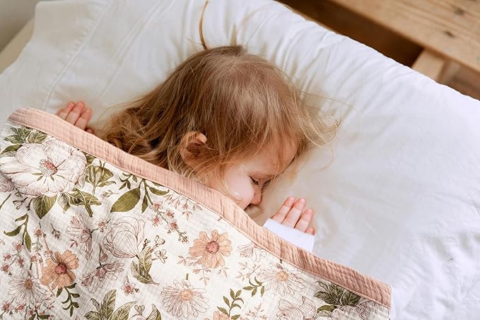 Little Jump 2 Layers Muslin Cotton Baby Blankets - Vintage Floral Toddler Quilt Crib Blanket - Gender Neutral Crib Blanket for Baby Boys and Girls 47"x 47" (Vintage Blossom)