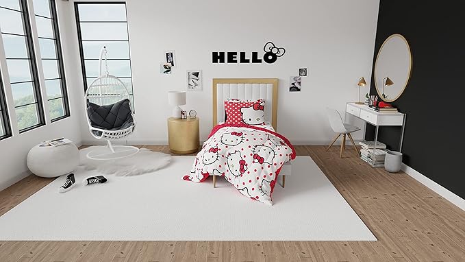 Franco Collectibles Hello Kitty Polka Dot Bedding 5 Piece Super Soft Comforter and Sheet Set with Sham, Twin, (Official Licensed Product)