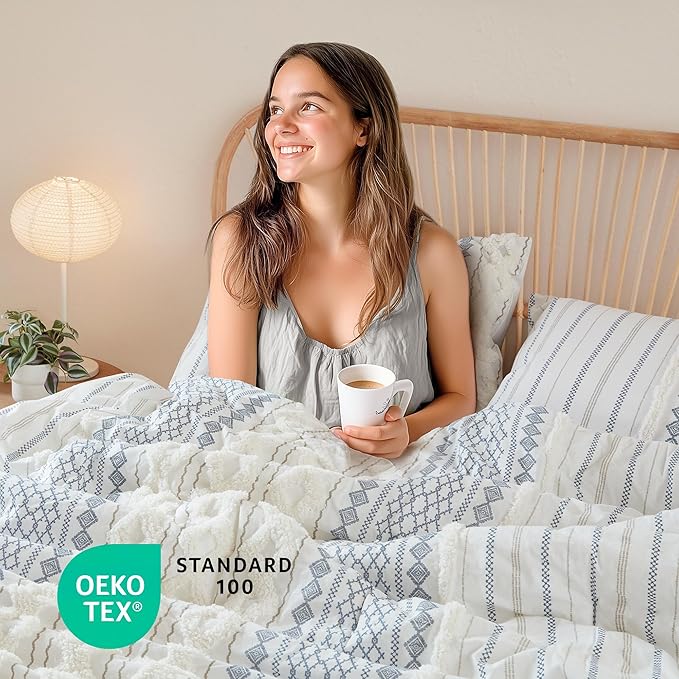 INK+IVY 100% Cotton Duvet Mid Century Modern Design, All Season Comforter Cover Bedding Set, Matching Shams, Full/Queen, Imani Chenille Navy