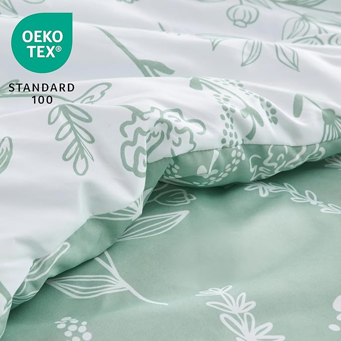 Joiedomi Queen Comforter Set, Sage Green 3 Pieces Floral Queen Bedding Set for Girls Bed with 1 Soft Reversible Botanical Comforter and 2 Pillow Shams, Bed in a Bag for All Seasons