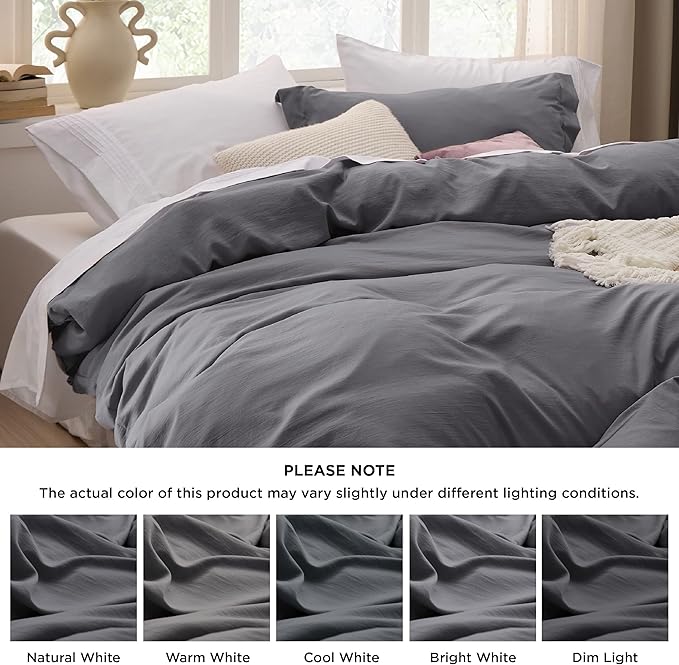 Bedsure Dark Grey Duvet Cover Queen Size Only - Prewashed Cotton-Like Polyester Extra Soft All Season Bedding, Includes 1 Duvet Cover 90x90 Inches with Zipper Closure, Comforter Not Included