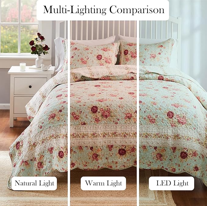 Greenland Home Antique Rose 100% Cotton Heirloom-Quality Quilt Set, 3-Piece King/Cal King, Blue