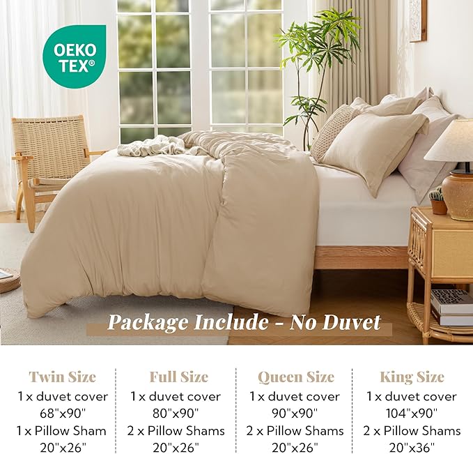 MILDLY Super Soft Duvet Cover 2pcs - 100% Washed Microfiber Light Khaki Comforter Cover Set with Zipper Closure & Corner Ties (No Comforter)