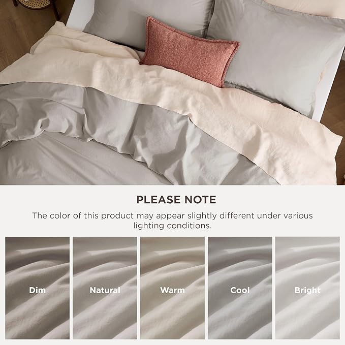 Bedsure 100% Stone Washed Cotton Duvet Cover King - Stone Color Minimalist Cotton Duvet Cover Linen Like for All Seasons - GentleSoft™ Plain Simple Bedding (King, 104"x90")