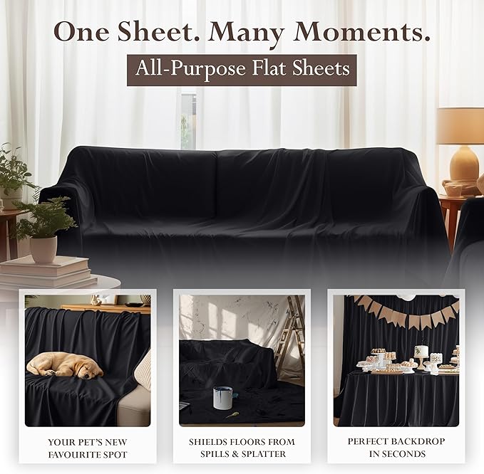 Utopia Bedding Flat Sheet - 1 Pack (Full, Black) - Soft Brushed Microfiber Fabric - Shrinkage & Fade Resistant Top Sheet - Easy Care Bed Sheet