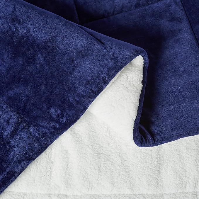 Amazon Basics Reversible Sherpa Comforter Set with Pillow Sham, Navy, Twin/Twin XL