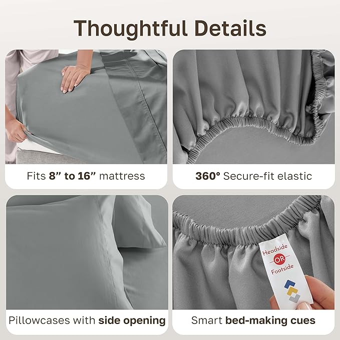 California Design Den Luxury King Size Sheet Set - 100% Cotton, 600 Thread Count Deep Pocket King Sheets, Hotel-Quality Bedding with Sateen Weave - Mist Grey