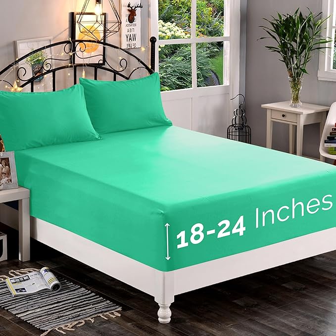 Elegant Comfort 1500 Premium Quality Fitted Sheet Ultra Soft 18-24 Inch Extra Deep Pocket - Single Fitted Sheet for High Mattress - Wrinkle Free with Smart Storage Pockets, Cal King, Paradise Teal