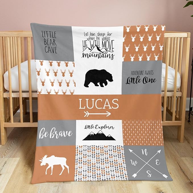 Personalized Baby Blanket for Newborn Boys, 35x45in Orange Customized Baby Blanket with Name, Custom Gifts for Newborn Boys Shower Gifts, Essential Baby Items Must Haves, Burnt Orange