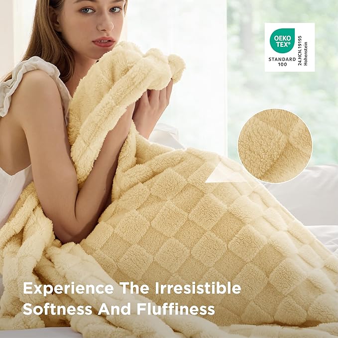 Bedsure GentleSoft Twin Blanket for Bed - Super Soft Cozy Blankets for Women Men Girls, Cute Fuzzy Fleece Throws for Bedroom Couch, Light Yellow, 60x80 Inches