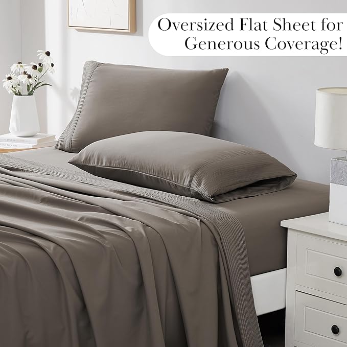Southshore Fine Living, Inc. Deep Pocket Twin XL Sheet Set with 21" Deep Twin XL Fitted Sheet with 1 Pillow Case Queen Size | Hotel Luxury Quality | Easy Care, No-Shrink Microfiber Sheets | Dark Taupe