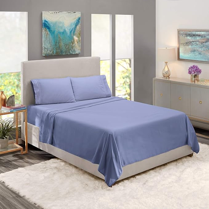Nestl King Sheet Set - Luxury 1800 Ultra-Soft Microfiber King Bed Sheets - Double Brushed - Deep Pockets - Easy Fit - 4 Piece Set - Bedding Sheets & Pillowcases (King, Steel Blue)