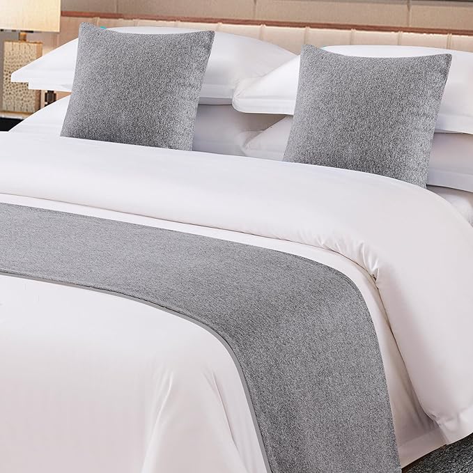 OSVINO Solid Bed Runner Microfiber Simple Bedding Protector Lightweight Durable Bed End Scarf for Wedding Hotel Room, Light Gray, Full/Queen