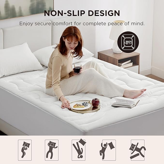 Bedsure Waterproof Mattress Protector Queen Size - Quilted Fitted Waterproof Mattress Pad Topper with 8-21 Inches Deep Pocket, Noiseless Bed Cover Padded, Machine Washable,White, 60x80 Inches