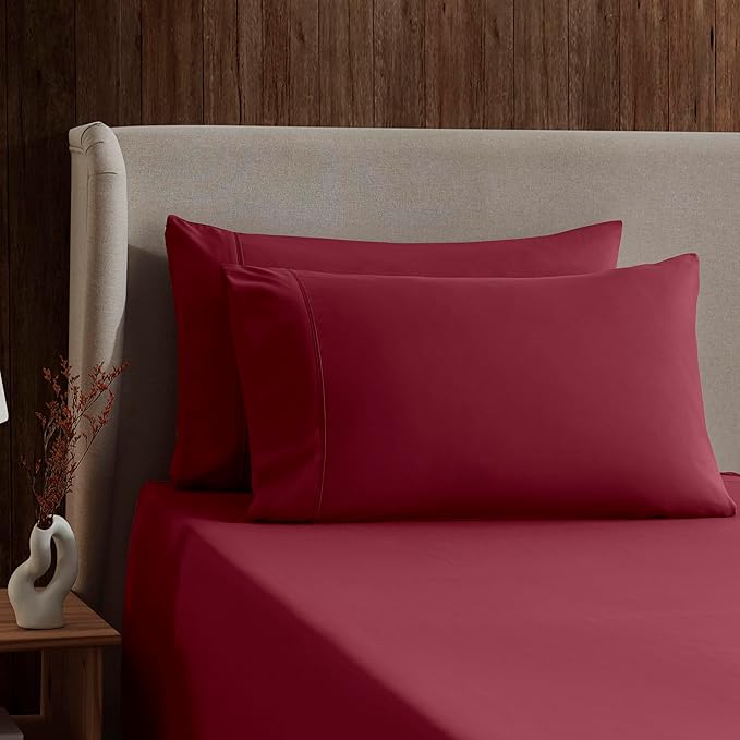 Nestl King Sheet Set - Luxury 1800 Ultra-Soft Microfiber King Bed Sheets - Double Brushed - Deep Pockets - Easy Fit - 4 Piece Set - Bedding Sheets & Pillowcases (King, Burgundy Red)