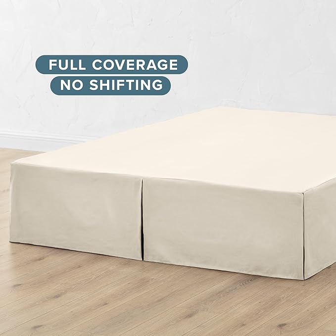 Bare Home Queen Bed Skirt - 15-Inch Tailored Drop Easy Fit - Bed Skirt for Beds - Center & Corner Pleats (Queen, Sand)