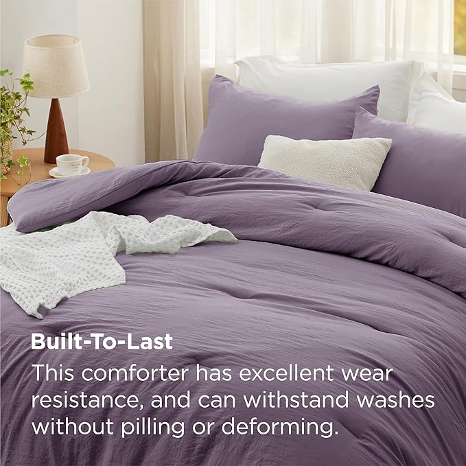 Bedsure Queen Comforter Set, Grayish Purple Soft Prewashed Bedding for All Seasons, 3 Pieces GentleSoft™ Bed Set, 1 Lightweight Comforter (90"x90") and 2 Pillowcases (20"x26")