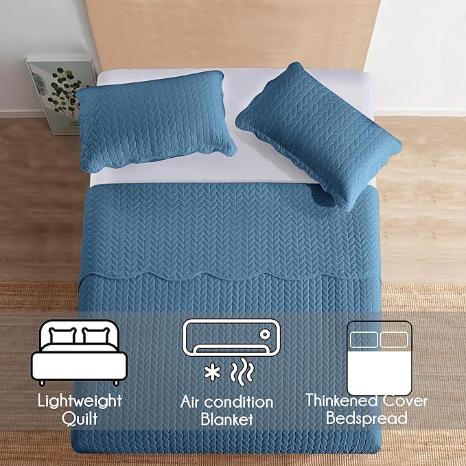 IR Imperial Rooms California King Quilt Bedding Set Size (118"x106") + 2 Pillow Shams (20" x 36"+ 2") - 3 Pcs All Season Microfiber Coverlet Embossed Quilt Bedspread (Light Blue)