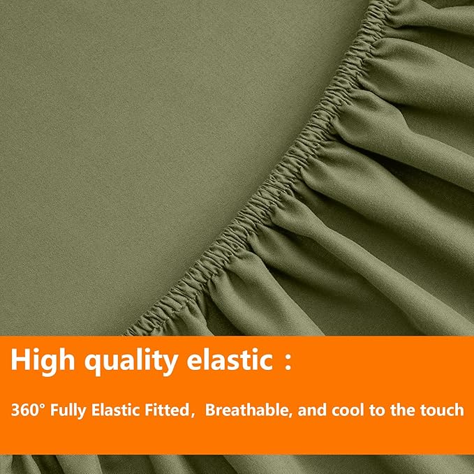 TAIMIT Olive Green Full Size Comforter Set - 7 Pieces, Bed in a Bag Bedding Sets with All Season Soft Quilted Warm Fluffy Reversible Comforter,Flat Sheet,Fitted Sheet,2 Pillow Shams,2 Pillowcases