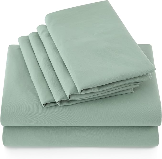 Bedsure Deep Pocket Queen Sheets - 6 Piece, Prewashed Ultra-Soft Queen Sheet Set, Fits Mattresses Up to 18 Inches Thick, Breathable & Secure Fit, Hotel Luxury Bedding, Sage Green