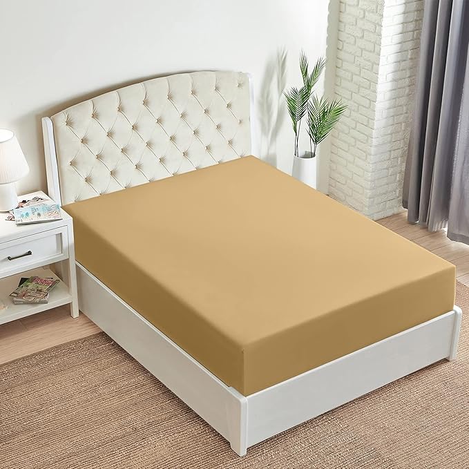 Mellanni Twin Fitted Sheet - Iconic Collection Bedding Sheets with up to 16 inch Deep Pocket - Soft & Cooling - Fade & Stain Resistant - 1 PC (Twin, Gold)