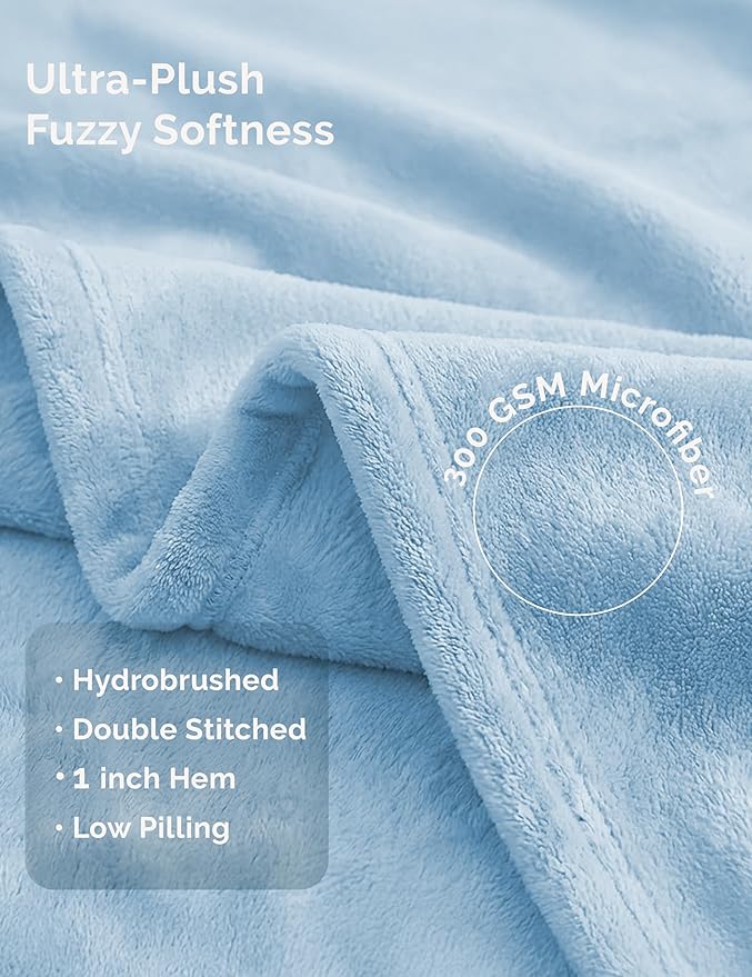 Casa Platino Fleece Blanket Queen Size – 300 GSM Light Blue Fleece Throw for Bed or Couch – Soft Cozy Warm Holiday Bed Blanket for Winter, Fuzzy Plush Elegant Gifts for Men & Women - 90x90 Inch