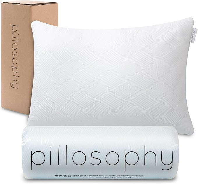 pillosophy Original Adjustable Loft Pillow • Gel-Infused Shredded Memory Foam Fill • Dual-Sided Washable Cooling Cover • Perfect for Back, Side, Stomach Sleepers (Standard Size, 1-Pack)