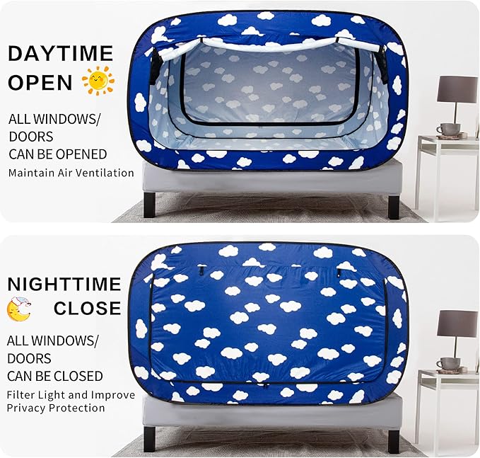 Bed Tent Twin Bed Canopy Tents Portable Dream Tent for Adult Indoor Sleeping Tents with 2 Doors Breathable Private Space, Cloud