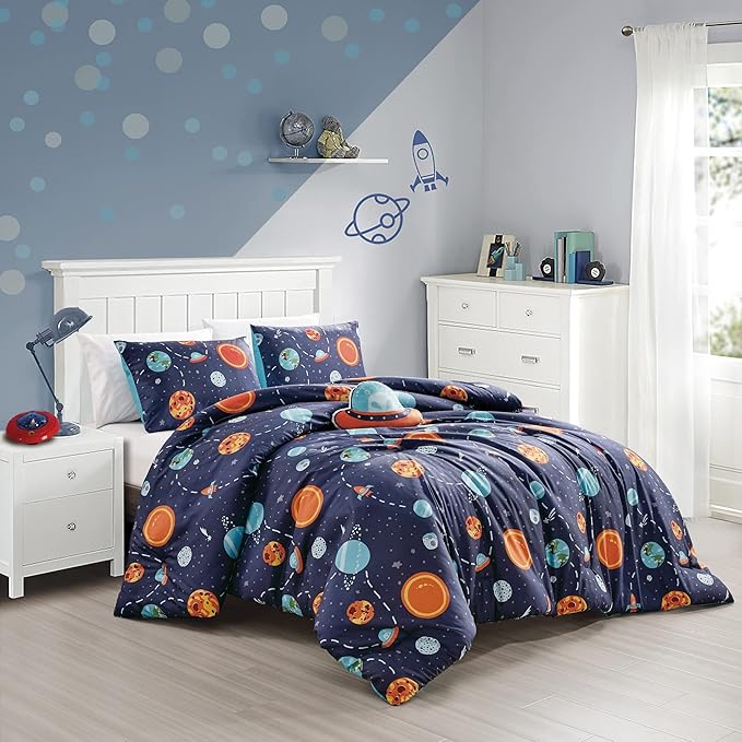Chezmoi Collection 3-Piece UFO Aliens Twin Boys Bedding Sets - Soft Microfiber Multi-Color Universe Galaxy Kids Comforter Set Twin Size