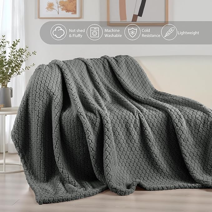 Exclusivo Mezcla Twin Size Fleece Blanket for Bed, Extra Soft Warm Decorative Fuzzy Blanket for Women, Lightweight Cozy Bedding Blankets, 60x80 Inches, Dark Grey