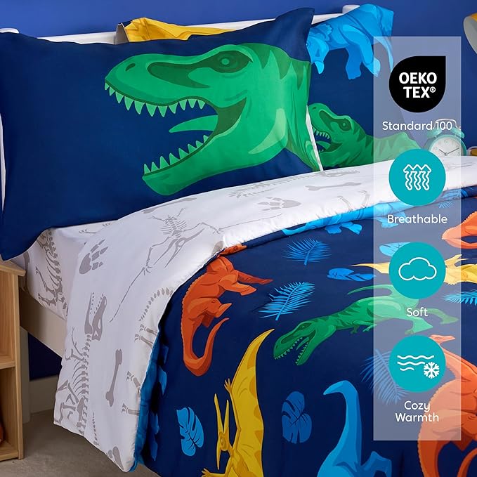 Joiedomi Kid Twin Comforter Set 5 Piece Dinosaur Bedding Set for Boys Girls Super Soft Microfiber Bed in a Bag with Comforter Sheets Pillowcase Sham