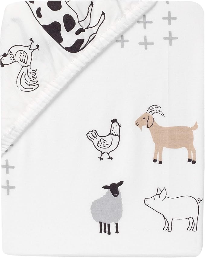 Lambs & Ivy Baby Farm Animals 100% Cotton Fitted Crib Sheet - White