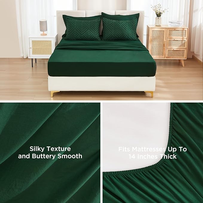Andency Super King Plus Comforter Set Dark Emerald Green - 7 Pieces Bed in a Bag Oversized King Bedding Sets, Boho Tufted Lightweight Fluffy Bed Set with Comforter, Sheets, Pillowcases & Shams