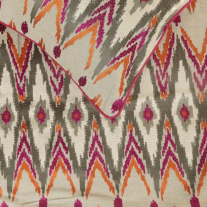 The HomeCentric King Queen Twin Multi Color & Pink Handmade Queen 74"x18" Bed Runner with Pillow Cover, Embroidered & Beaded Bed Scarf on Cotton Linen Fabric - My Ikat Love